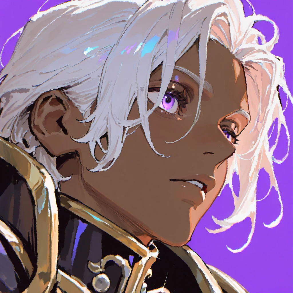 Create a black protagonist with white hair with white dreads and golden eyes