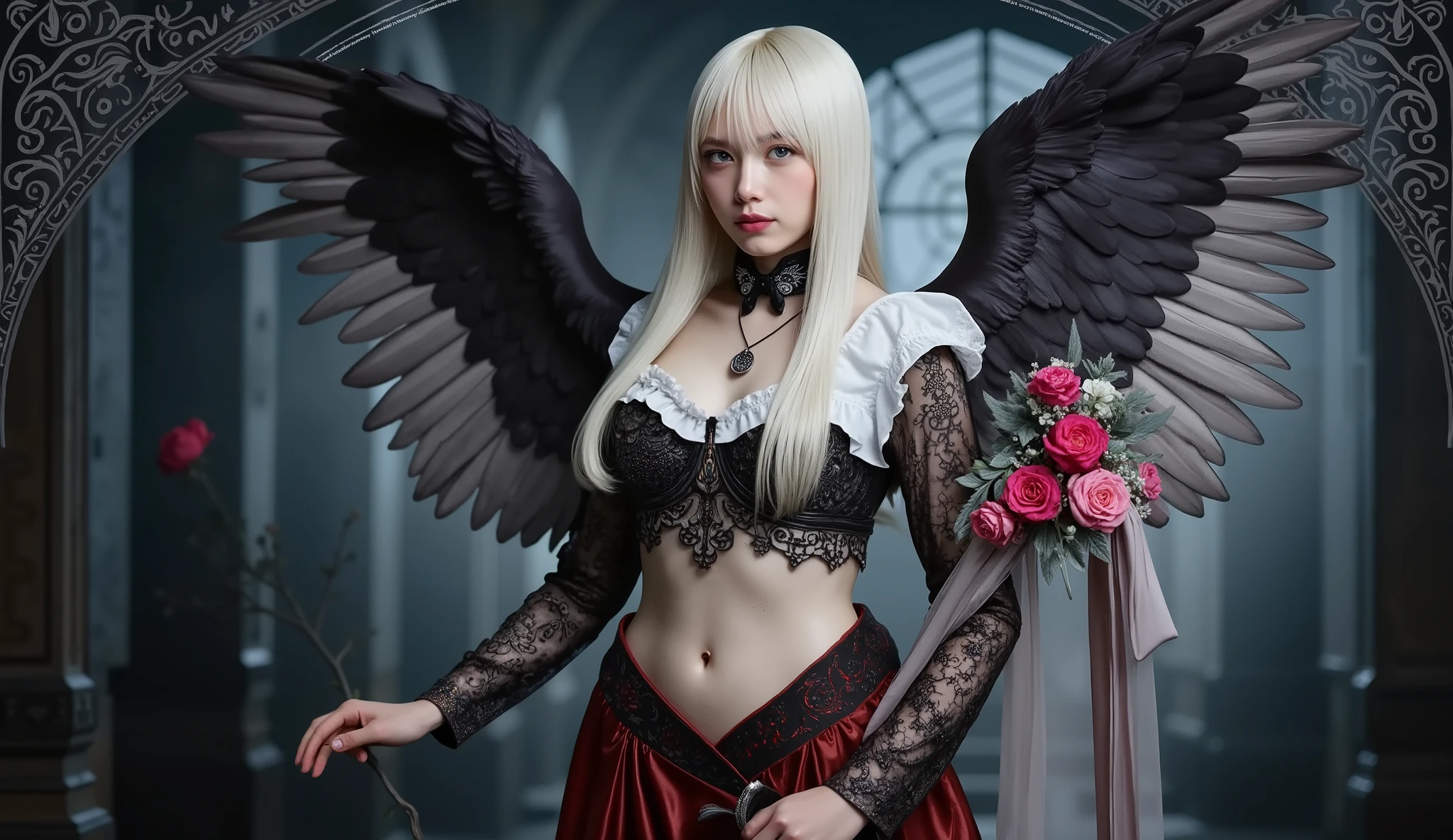 Picture of a flower of hope , (Like a skeleton:1.3), ((female  decorated  princess)), (long,  is playing, Pure White Straight Hair), (beautiful bright blue eyes), big , Disconnect, (erect nipples), slender body, Abs, curvy body, Complex 3d rendering of a beautiful grim reaper angel with naked butts, Art Station Trends, {{flowers of hope by Jean-Honor Fragonard}}, Peter mohrbacher, very detailed, Crazy Details, splendid, complicated, elite, Art Nouveau,  decorated , Liquid wax, chic, Luxurious, luxury, Greg Lutkowski,  ink style ,  stickers , vector art, Beautiful Character Design, Double Exposure Photography, luminous design, Award-winning, Artwork, amold black background, (Full Body),