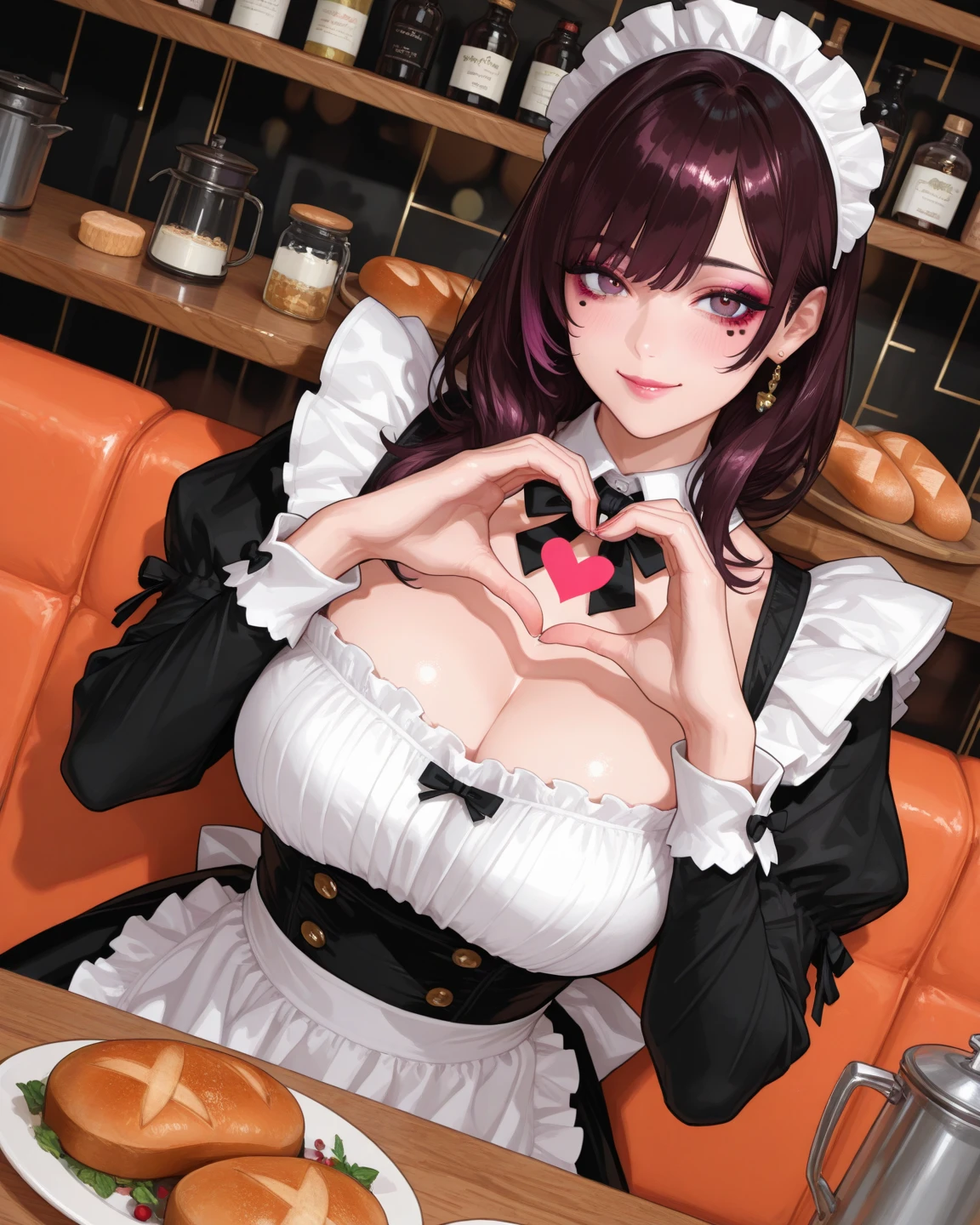 (dynamic angle:1.3, front view:1.1, breast focus:1.3, from above:1.1), (dynamic posing:1.2, sexy posing:1.2), (seductive smiling:1.3), ((looking at cake,Taking a cake out of the golden oven, worried about the outcome:1.2)),highest quality、(real、photorealistic:1.4),(ultra high resolution, 8K RAW photo, clear focus), best qualtiy, natural lighting, field depth, (Bright pupils, detailed beautiful eyes, high detailed face), Red lip, (tight focus:1.2), a girl 22yo old, Wearing a pastry chef uniform:1.3 , Thicc, thin breast, long hair, blue eyes,garter stocking, cleavage:1.2, midriff, black shorts, black thighhighs, thigh strap, pretty girl, (highly detailed beautiful face and eyes,firm breasts),real skin,((black,hair,long pony tail hair)),thin pubic hair,cute,lovely, detailed eyes,(double breasted:1.0,under bust:1.0),(with sparkling eyes and a contagious smile),open mouth, Looking at Viewer,A scene of cooking in the kitchen,looking at the golden oven
