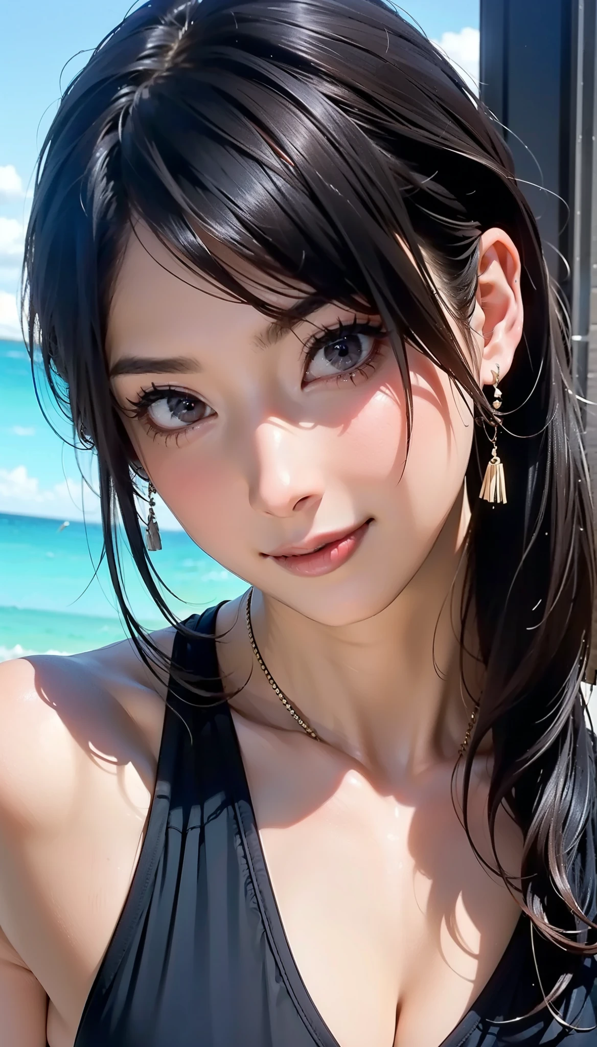 (( Beautiful Face:1.4)), (Purelos Face_v1: 1.0), 1 person、((Natural huge breasts)),((Upper Body)),masterpiece, top quality, pixiv, cool girl, The best sports girl, basketball in the gym, popular character , Baseball cap, STYLISH SUNGLASSES, cute bras and panties, Dark Brown Hair, curly hair, sober bang, Straight bangs , Colored contact lenses eyes, Gal, improve、Heavy Busty、、blue sea、The best sea、Premium quality、Royalty、The best sea