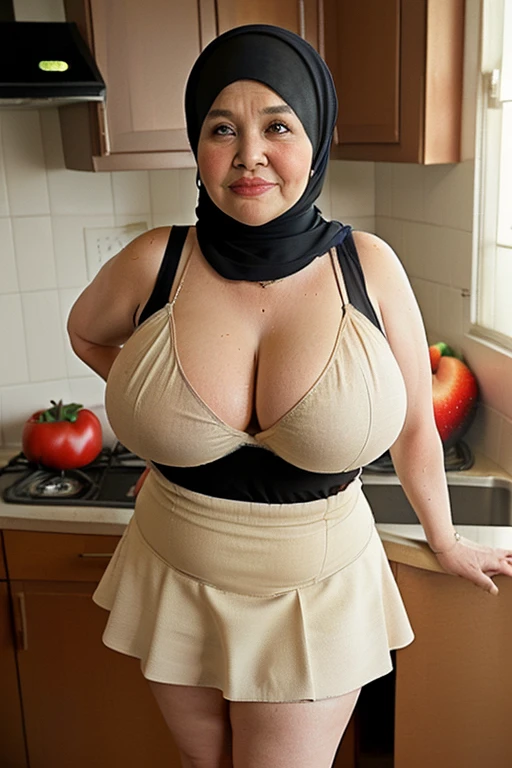 chubby milf age 40 plus naked at kitchen wearing hijab