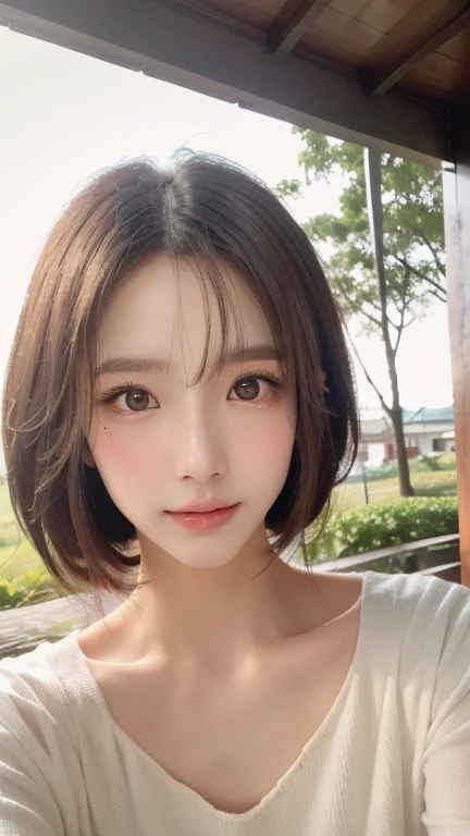 (masuter piece:1.3)、(8K、Photorealsitic、Raw photography、top-quality: 1.4)、(1girl in)、beautiful expression、(Lifelike face)、(silber hair、short-hair:1.3)、Beautiful hairstyle、realisticeyes、Beautiful details、（real looking skin）、Beautiful skins、（The shirt）、absurderes、enticing、超A high resolution、A hyper-realistic、high-detail、the golden ratio、、bilaterally symmetrical、Heterochromia、Wink