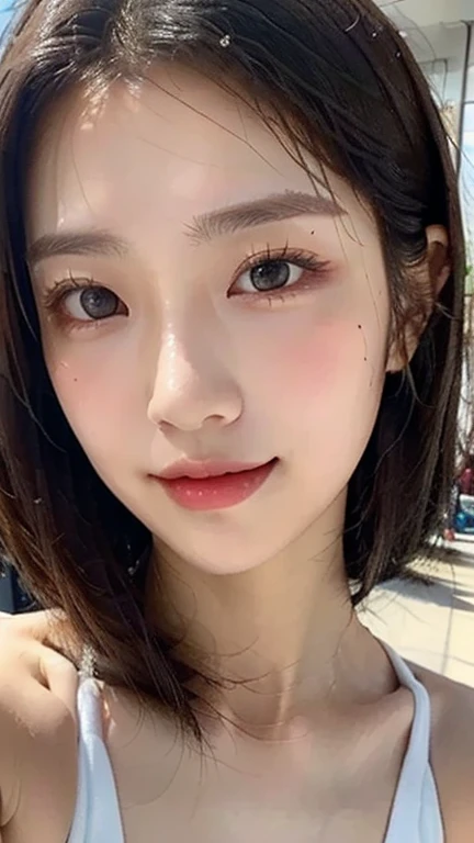 With the alleys of Kyoto in the background、18-year-old girl、independent、look forward to、Light eye makeup、Brown Hair Color、flat 、Hair blowing in the wind、Quality of actress、Shiny, Ultra-realistic face、smileの表情、Watery eye、look up、Pleasant lighting effects、 Ultra-Realistic Capture、Very detailed、High resolution 16K human skin closeup。Skin texture must be natural、Must be so detailed that pores are visible、skin is healthy、There must be a unified tone、Use natural light and color、High quality photos taken by modeling agencies'Exclusive photographer、smile