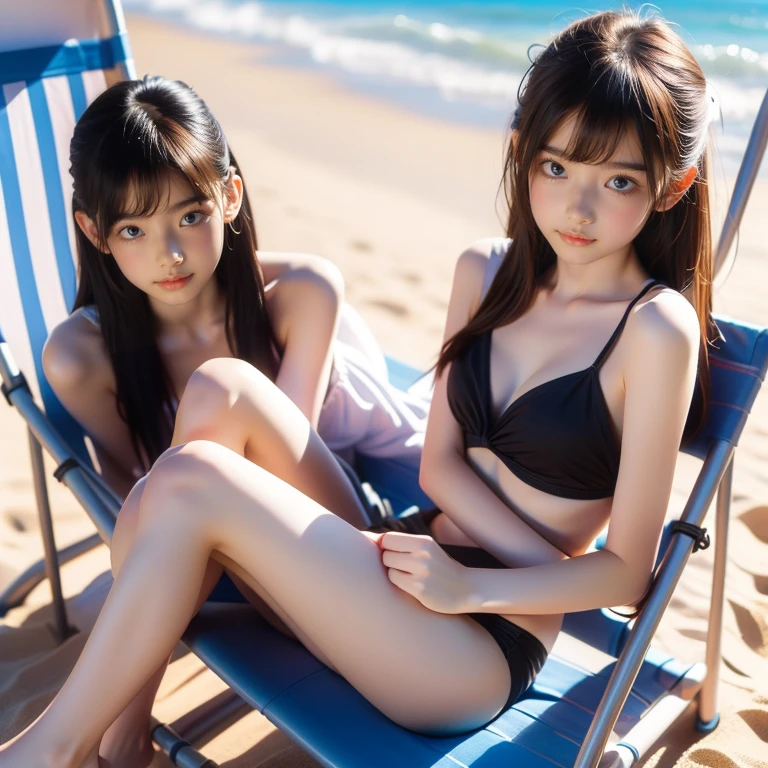 (((barefoot young slender beautiful Japanese girls group on mud beach))), natural front lighting, ultra sharp focus, (((light pale white skin color))),blue large eyes with long eyelashes and double eyelids, dynamic angle,red lip,smile, ((waving arms)), ((huge breasts)), (full body shot:2), (((wearing floral frilled micro bikini))), (beautiful face:2),(((beautiful))), 8k quality