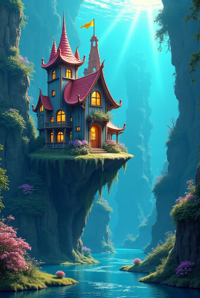 colours (fanciful: 1.2), (In Studio Ghibli style), (Irregular architecture floating on the sea), Patchwork cottage, floral decorations, optic, Andreas Rocha style conceptual art, Artstation Contest Winning Entries , fanciful art, (an underwater city), Chen Luo, optic Beam, Realistic opticing, masterpiece, high high quality, beautiful graphics , High detail , masterpiece, high high quality, beautiful graphics , High detail , --v6