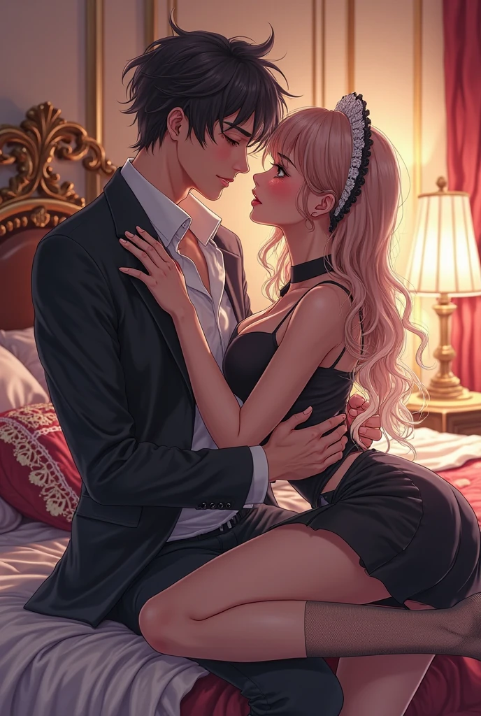 tall man with yellow eyes, blonde hair and yellow eyes、Has a sharp gaze, His eyes were glowing yellow., a handsome guy, Beautiful shape、Blonde Short Hair、length bodyModeled、Best Style、Full Body Lesbianエスビアン、（Enriching the image、highest level of quality）美right8K CGartwork、Goddess-like posture、Kneeling exercise、Slim and soft、Clear skin、Pink Hair、Super long hair beauty、Super long straight hair，The skin is white and juicy,,，Big Lingerie，Outlook Part 1.Silhouette effect is doubled，Exquisite transparent blues pattern on pajamas，細部は複雑でExquisite，Attractive and greedy spread legs、Perfect body slim curves、Embrace、Kiss cutely, Happy!!!, Couple pose, Accurate depiction、blond man with golden eyes、Pink Hairとピンクの目をした女性,High resolution,Super detailed,(Sharpness, something lively, colorful:1.1) Open your lips, (elegant, Elegance) Hairstyle, (美right, Zola々right) exterior, (Deluxe, Exquisite) Fittings, (Sparkling, Sparkling) （大きなShine目）, (Shine, burn) (nice) nature, (Mysterious, Mysterious) About the Floor Plan, (Perfect perfection, Perfect pubis) (Individuality, clear) artwork, (masterpiece:1.2), (18-year-old) One Girl (服は美rightです, Exquisite Floral Lace Embroidered Evening Gown).Tall anime guy with yellow eyes, blonde hair and yellow eyes、Has a sharp gaze, His eyes were glowing yellow., a handsome guy, Beautiful shape、length body、Modeled、Best Style、Full Body Lesbianエスビアン、Princess Carrie、Princess Carrie, Full Body Lesbian, See-through sexy lingerie, Sheer Lingerie、Sheer Lingerie、Big nipples、Pink nipples、Pink ??????、length, Large Breasts, Tabletop, highest quality, Very detailed、Princess Carrie,One girl, One boy,