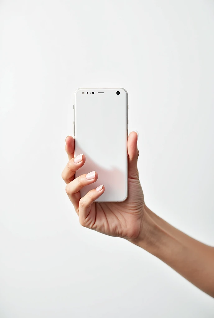 Commercial Photography, Holding a mobile phone in the left hand,  MUJI、Mobile phone screen white、Background is white