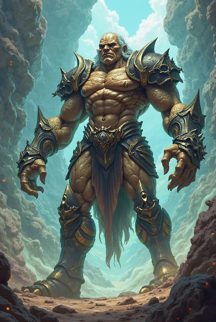 Design a detailed, high-resolution image of Cronos, the Titan of Time, where his colossal form is seamlessly integrated with elements of time. His body is made of shifting sands, clock gears, and cracked stone, with ancient runes glowing faintly on his skin. His face is partially hidden behind a cracked mask, and from his hands, tendrils of time flow like liquid, manipulating the past, present, and future. The environment around him should depict a shattered, timeless landscape, filled with broken clocks and swirling mist