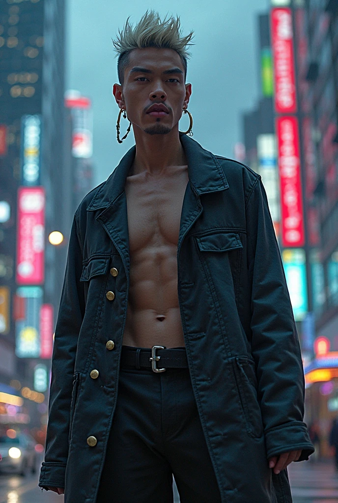 19-year-old Asian man takes off his shirt, has his head and eyebrows shaved until he's bald.