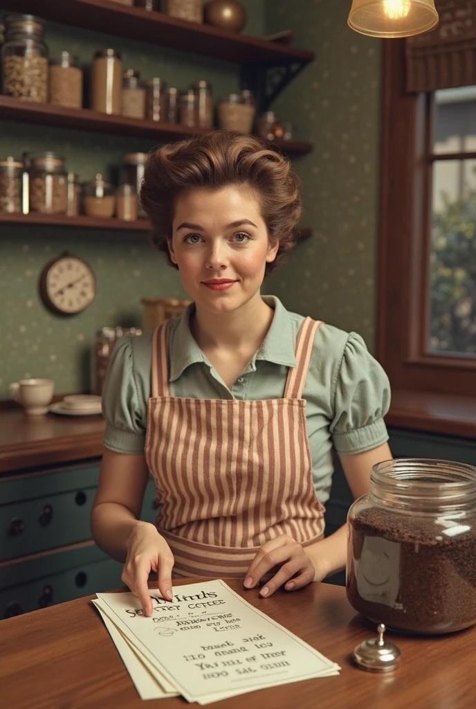 (1950s 007 secret agent), Danish spy housewife, wearing a Mama bear costume elegantly preparing dinner in a vintage kitchen, mid-century decor, warm and inviting ambiance, rich colors, soft lighting, intricate details of kitchenware, retro attire with subtle spy accessories, nostalgic and charming setting, ultra-detailed, cinematic scene capturing a blend of domesticity and intrigue, 4K quality.