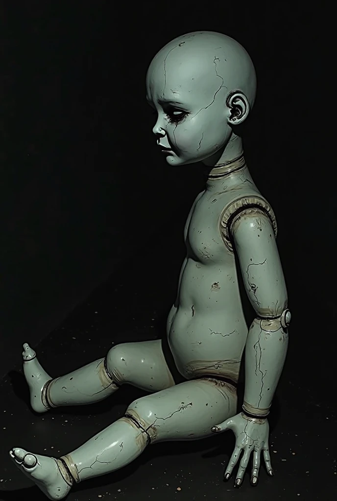 rating_explicit, score_9_up, score_8_up, score_7_up, uncensored, huge breasts, pale doll-skin, cute eerie face, oppai-loli proportions, big eyes, (((short black hair))), (shiny huge breasts), runny mascara, naked tiny young prepubescent asian creepy oppai-loli doll limply leaning against old wall, sitting limply in dusty attic corner, (sitting on butt, legs splayed out wide)), porcellain skin, red eyes, cute eerie doll face, stretched-out legs revealing tiny pussy, expressionless face, kuudere, cute bare doll-feet, (((doll-joints))), ((cracks in skin)), solo, 1girl, skinny and eerie cutie, ((dusty attic background, wooden floorboards)), (skinny legs), thin body, hands resting on skinny thighs