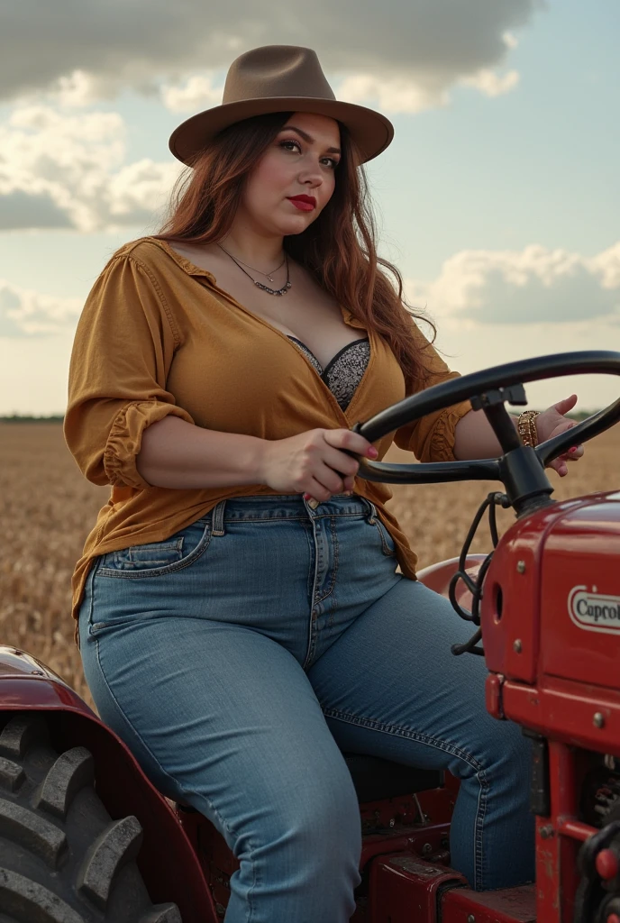 Curvy woman on a tractor