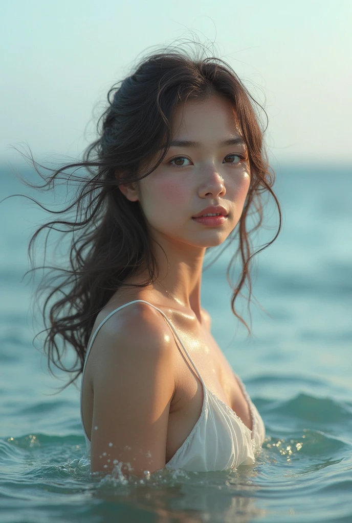 Japanese、beautiful girl、beautiful、cute、Completely naked、young、Fair skin、Beautiful leg lines、D cup breasts、Cleavage、Tight waist、White skin、17 years old、Sandy Beach、Eyes are moisturized、Wet lips、Wet bare skin、Summer Morning、Crashing Waves、The background is blurred、My whole body is wet、Lonely expression、An inviting gaze、Looking up