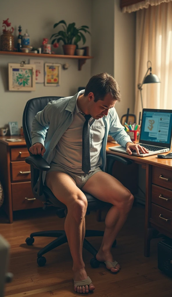Man in small speedos from behind at the office