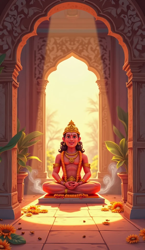 There is a small study room in which there is a temple of Hanuman ji and a bed is placed in front of it and just beside it there is a CPU and a study table where small children are studying.