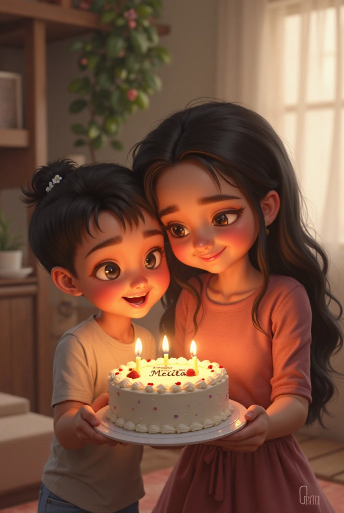 An teenage girl wishing the birthday to boy best friend by hugging with it and the both boy and girl are so cute and lovable 
