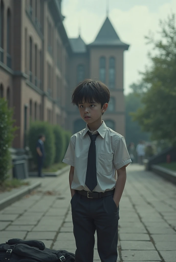 Shanghai，35mm lens，Multiple angles，Countryside scenery，Suburban，Back，side，silhouette，Overhead shot，Cat，Standing，doll，Carrying a small school bag，Bus stop，Shanghai， cloak,Ruan Jia,Suit,tie, (Delicate face), (Fine fluffy fur)，（35mm Cinema Lens），（Multi-angle shooting），（many viewing angles）