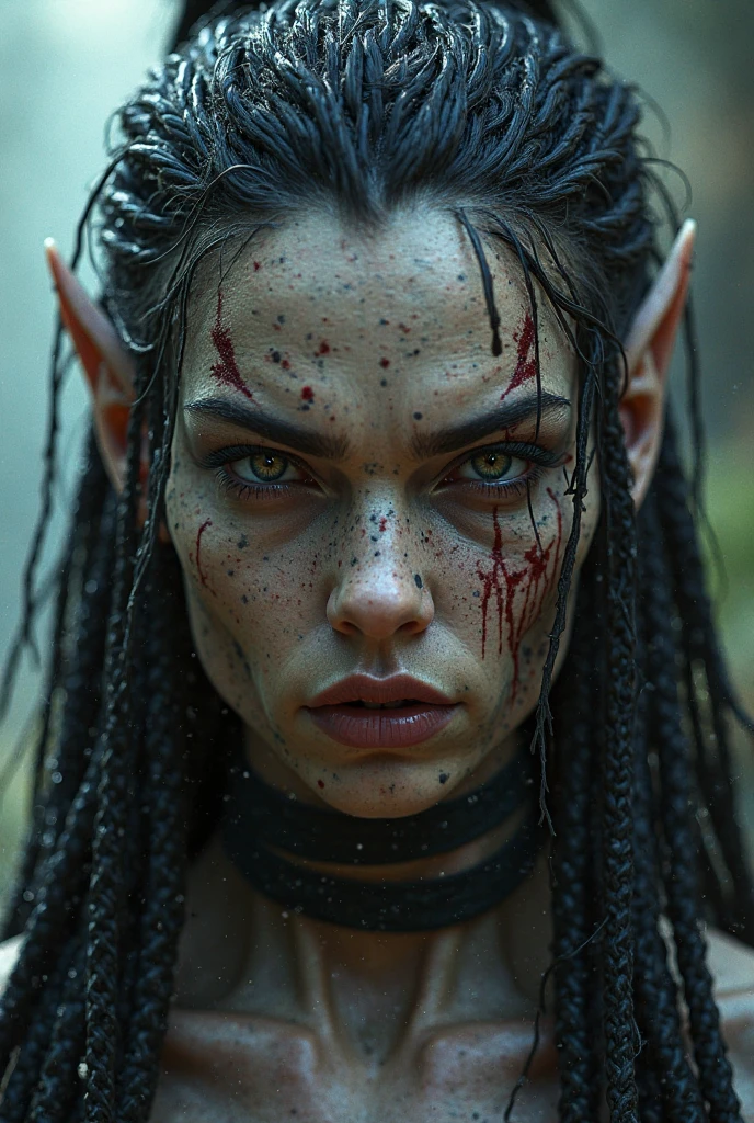 (horror) (damsel in distress) a pack of ravenous goblins with big eyes,small bodies,huge cannibal mouths (lots of jagged sharp teeth), chasing a scared human woman with big breasts,big butt,anglo features,tramp stamp tattoo,barefoot, battered and bloody, in a dark forest at night,(best quality,4k,8k,highres,masterpiece:1.2),ultra-detailed,(realistic,photorealistic,photo-realistic:1.37),dark fantasy,horror,surreal,chiaroscuro lighting,moody atmosphere,dramatic lighting (show all of her head to toe)