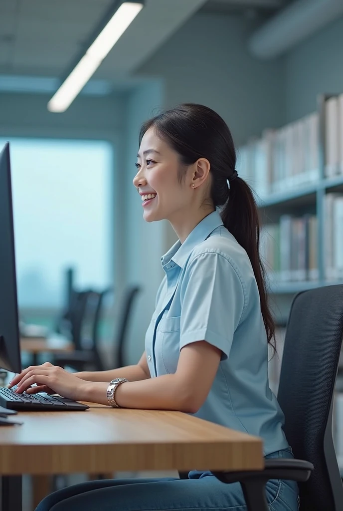 (Masterpiece, best quality), on the back, a young girl who is just starting out in social work, in a business office, there are too many documents to deal with, distressed