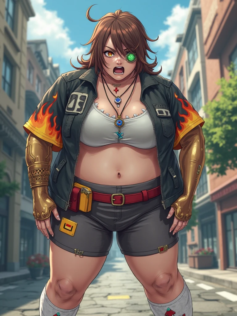 art by kipteitei, 1girl, dark green hair , hair in pony tail, maki zenin from the anime jujutsu kaisen, big plump belly, huge belly, massive belly, pretty face, nose, lips, beautiful eyes, circle glasses, highest quality, masterpiece, 4k, sharp focus), professional photograph, sharp focus, dramatic, award winning, cinematic lighting, octane render, unreal engine, volumetrics dtx,