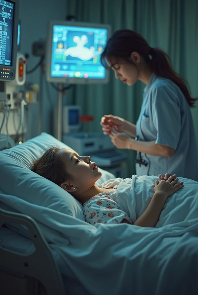 The girl is in the hospital and died but revived with a cure 