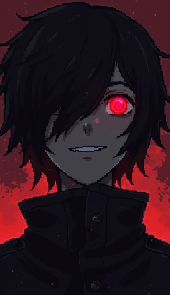 Pixel art, pixel style, sprite Stydraw, cary, scary art, terror style, Metalhead boy, Black long hair boy, close face, pale skin, vampire, dark theme, Skull mask, lsdo brand, tunic of ceifsdo, reaper's tunic , Reaper, ghost flying, green ghosts, soul eater