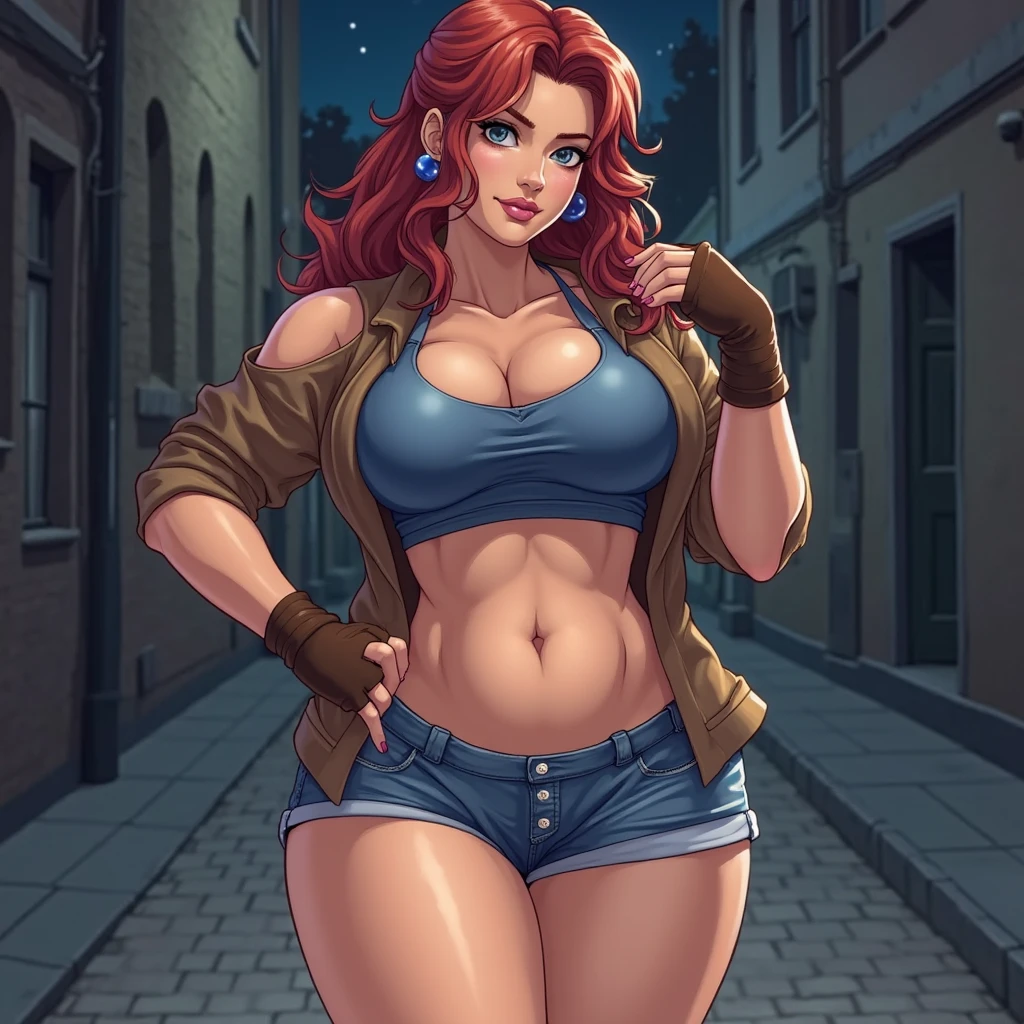 ((Masterpiece)), ((Best Quality)), Ultra High Resolution, HDR, absurderes, 8K, (1 girl), intricate details, ultra-detailed, dramatic lighting, blushing, shy face, green eyes, short ginger hair, wavy hair, (wearing a black bikini, jean shorts and a beach hat), in a restaurant, gorgeous girl, small size breasts, gorgeous body, glossy skin, vivid colors, full body view, detailed illustration, detail background, shy, feminine, professional artwork, big thighs, cleavage, small waist, wide hips, from below