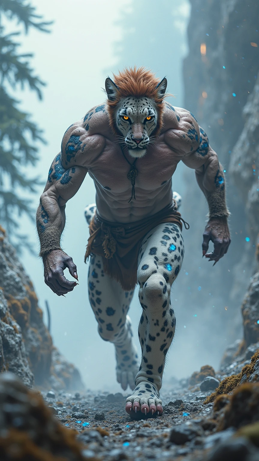 Young man capable of transforming body parts into animals, lion's paw, leopard tail, wolf's ears