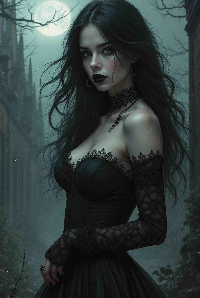 dark lady! beautiful woman with little clothing ! {{big boobies}} very big boobs, yellow eyes, Bblack hair, red lipgloss stick!