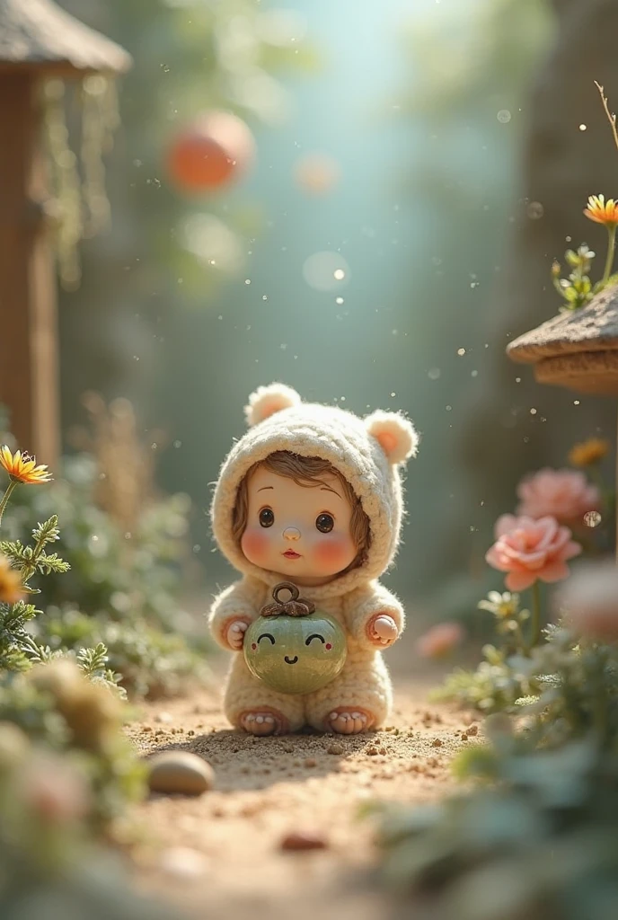 holding bible, tree_stump, flowers, photorealistic, soft lighting,