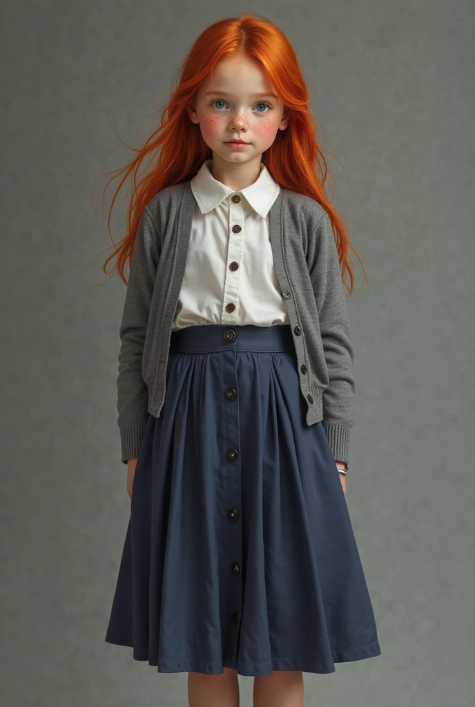 nine year old girl with Redhead, long wavy hair, long sexy legs, black pantyhose, black skirt, black high heels, full body shot,