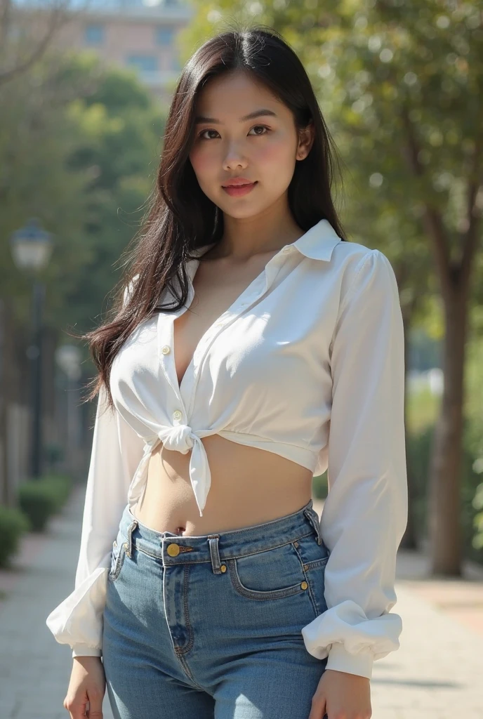 (Great masterpiece、High resolution,high quality)、perfect beautiful girl、((Torn and tattered white shirt))、beautiful limbs、perfect anatomy、model、rich bust、Seductive hips、A corner of the city、