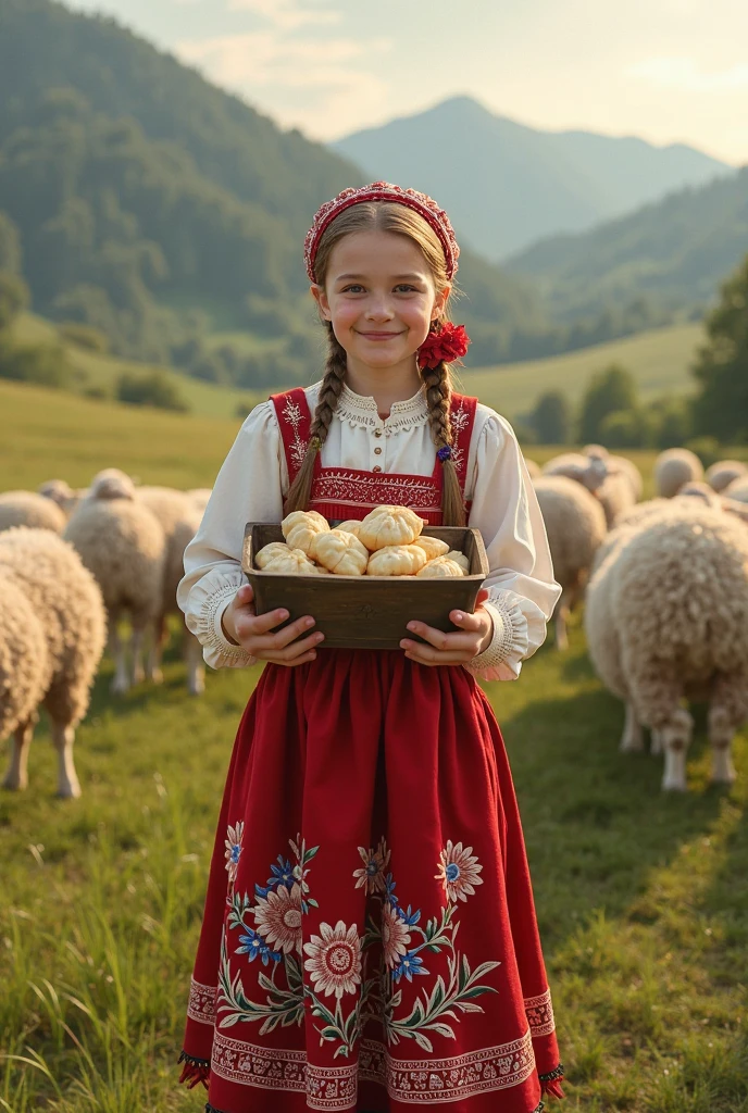 4K, masterpiece, highres, absurdres, natural volumetric lighting and best shadows, highly detailed face, highly detailed facial features, smiling, edgVyshivanka, mENINA CHILD blonde in a white, blue, yellow, green, pruple, black dress and a wreath, wearing edgVyshivanka, edgVyshivanka_style_embroidery, floral embroidery, bright latex floral printing