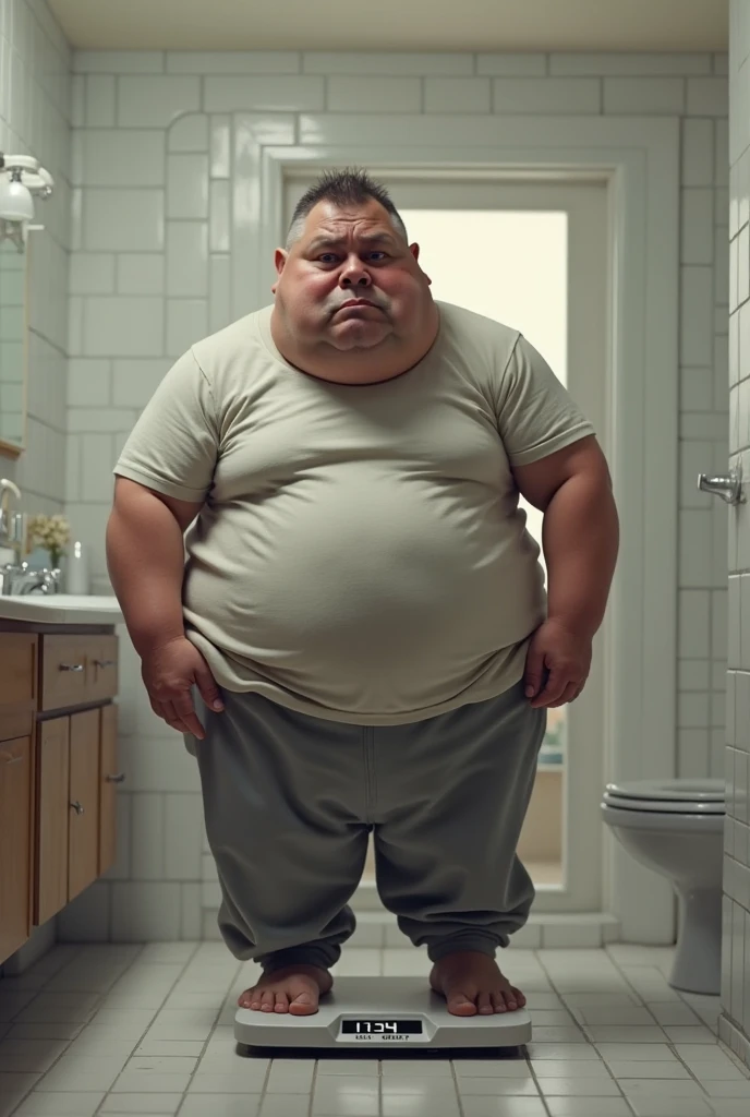 Side view, Side, Side view, JOGADOR DE RUGBY parrudo de fully body, taking a shower under the shower turned on, protruding belly on display, fully body, fatter, soap at your feet, bathroom background with shower on, humid, vapour, water, immersive and sensual lighting
