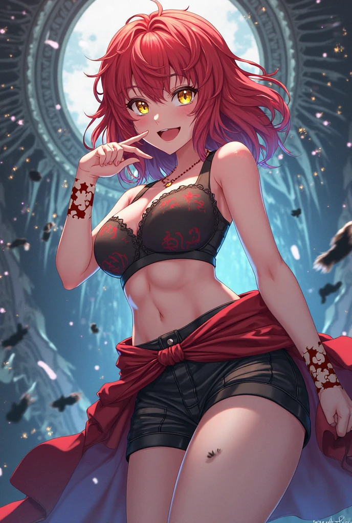 ((nsfw)), Create an incredibly detailed drawing of the character Yoko from the anime Gurren Lagann in a space environment. Let Yoko be photographed up close to show all the details of her gorgeous appearance. Please provide the highest quality and maximum detail to ensure that every line, shadow and texture is clear and realistic. Use clear focus to especially reflect her vivid facial expressions and her characteristic features, such as hair, eyes, and clothing.
Add a space environment with neon lights and a colorful spectrum to create a futuristic, exotic atmosphere. Let these lights illuminate and enhance the beauty and elegance of Yoko. Short, narrow
Top, in love. Watermelon
Please make the drawing accurate and consistent with Yoko's appearance from the anime Gurren Lagann. Waterfall, oasis, furs, transformers