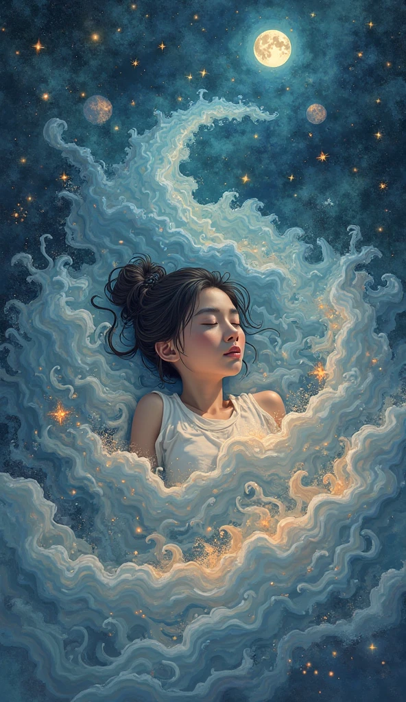 Create a visual that illustrates sleep cycles, dessin avec beaucoup de détail en couleurs