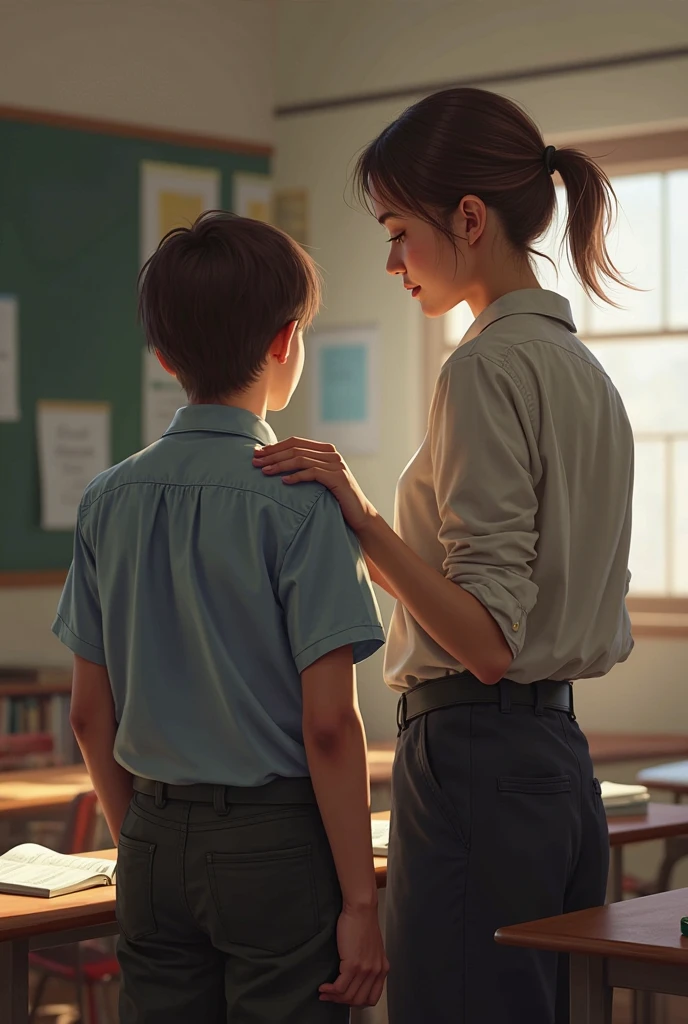 Create an image that conveys respect after playing with cake in the classroom 