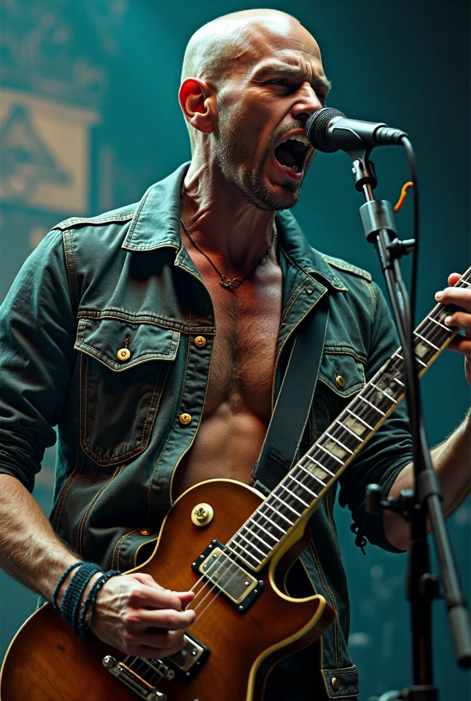 Inspiring image involving muscles, musical virtuosity, guitar and christian faith
