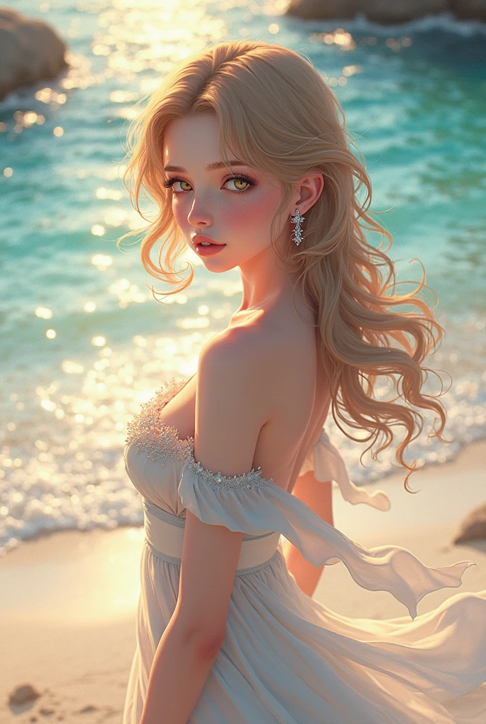 Makima with Margot Robbie's face (Chainsaw Man), highest quality, Very detailed, 1 girl, alone, Standing ceremony, Redhead, Long braided hair, Golden Eyes, bangs, Naked Women,Very small pointy breasts, White bikini swimsuit, Looks lewd,, (bad: 1.2),Exposing breasts, Looking at the audience,Spread your legs, (Face to face: 1.3), (Dark Background, rock: 1.3), Full Shot, Crisp contrast, Beautiful fine details, Sleeping girl,White panties,High heels,,The happi coat is open,I can see your underwear,