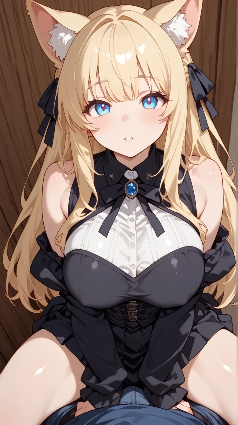4K,High resolution, (Highly detailed CG,8K,wallpaper)、One Woman,(Clean detailed eyes),(Open-chested clothing、Gothic ta),((NSFW)),(Huge breasts),(Huge breasts),(Huge breasts),(Huge breasts),(((Huge breasts))),(Beautiful and shapely breasts),Side view,((Blonde、Cute hairstyle))