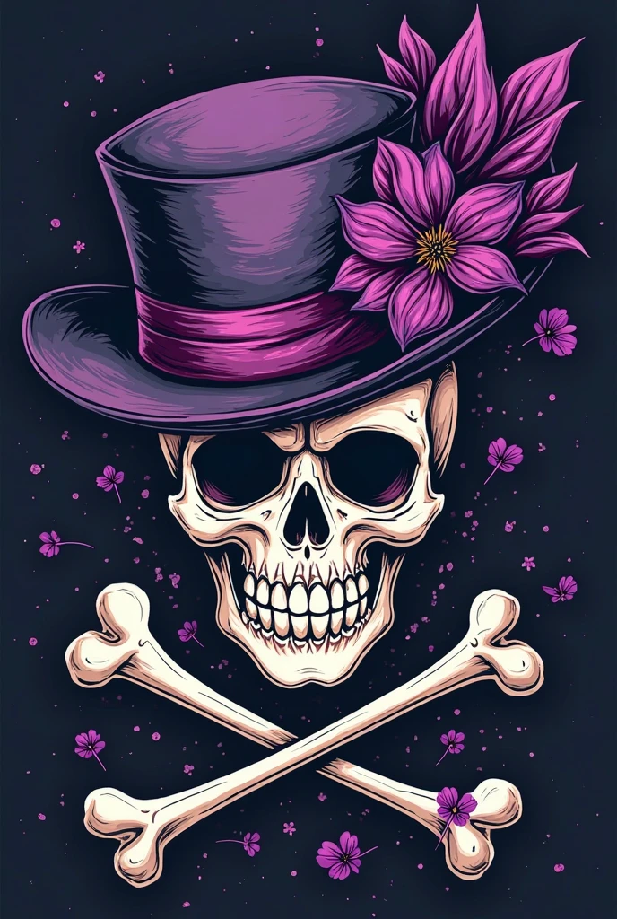 Skull head,Capone hat,cartoon,neon Green outlines,Sakura flowers, black Background