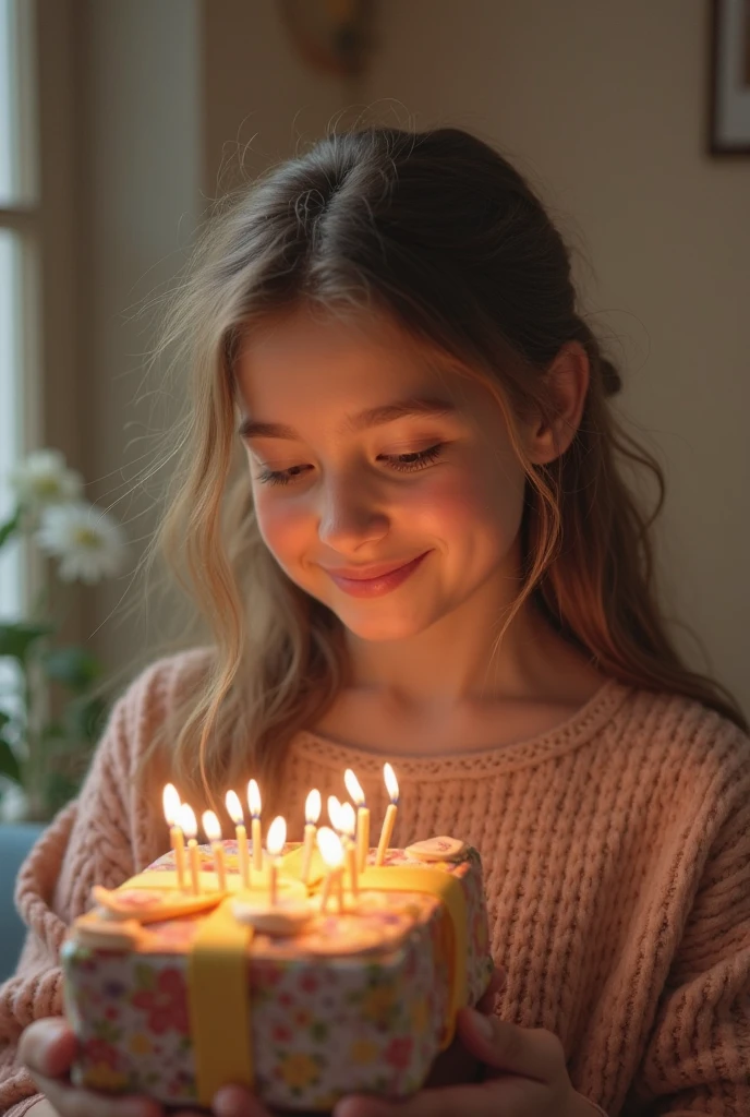 GIRL BLONDE CHILD IN BRAID, MUITAS VELAS ACESSAS , fundo vermelho.