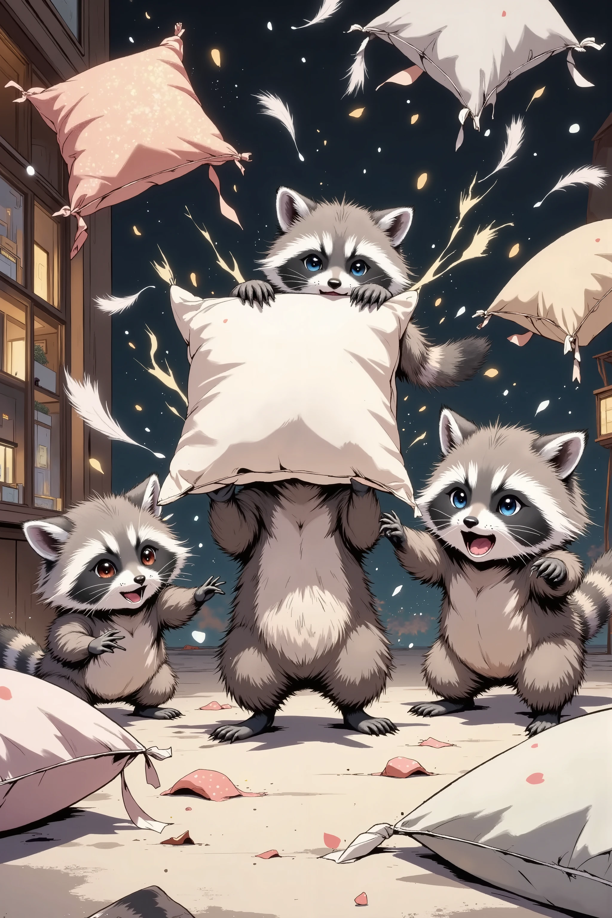pillow fight,raccon