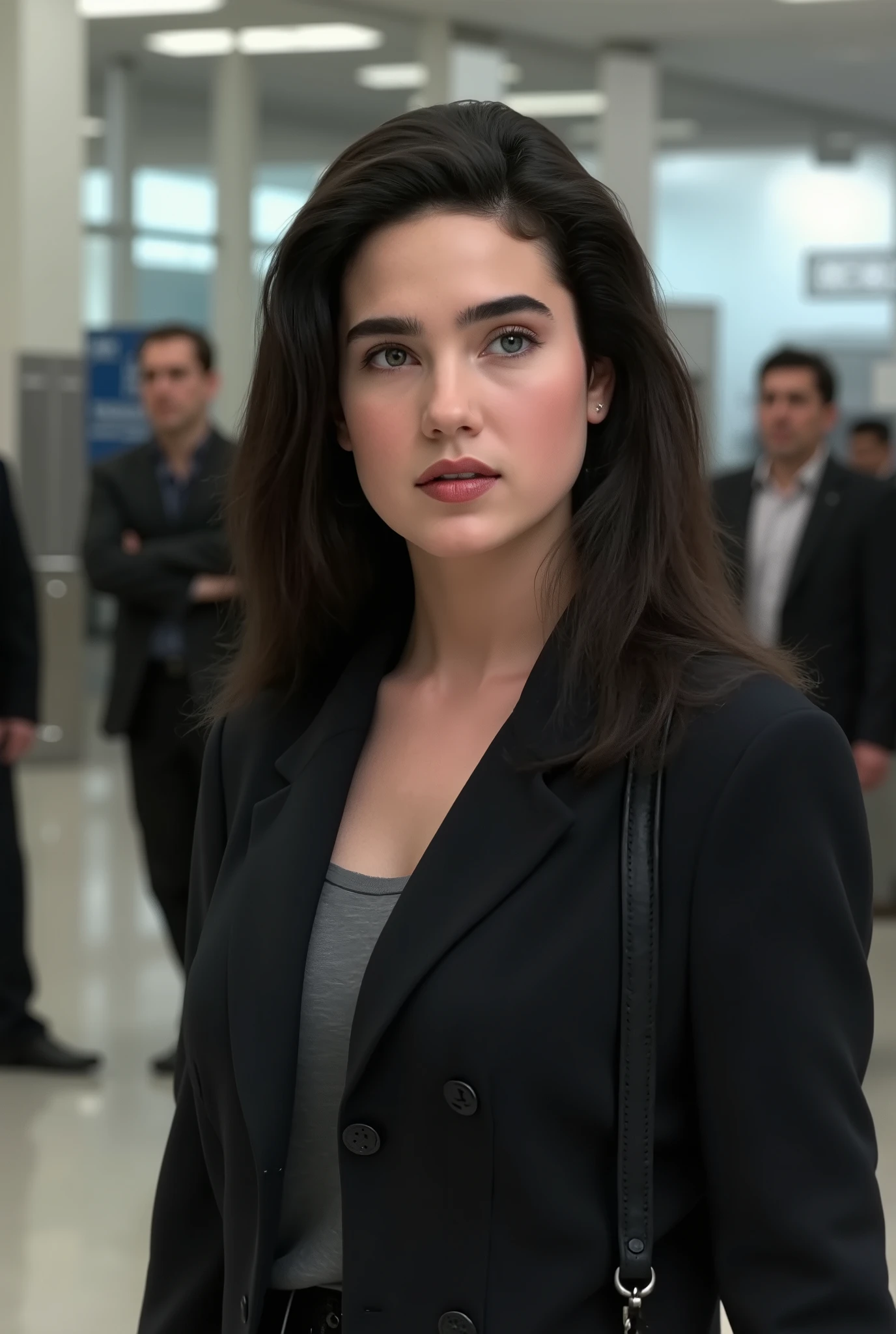 <lora:add_detail:1> , <lora:GoodHands-beta2:1> <lora:jenc-03:1.4> j3nconnelly, portrait, ponytail, wearing collard shirt with a tie and blazer