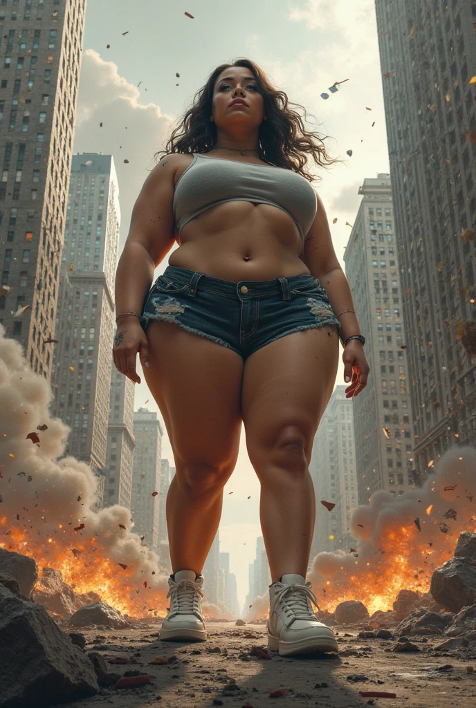 A fat giant woman destroying a city
