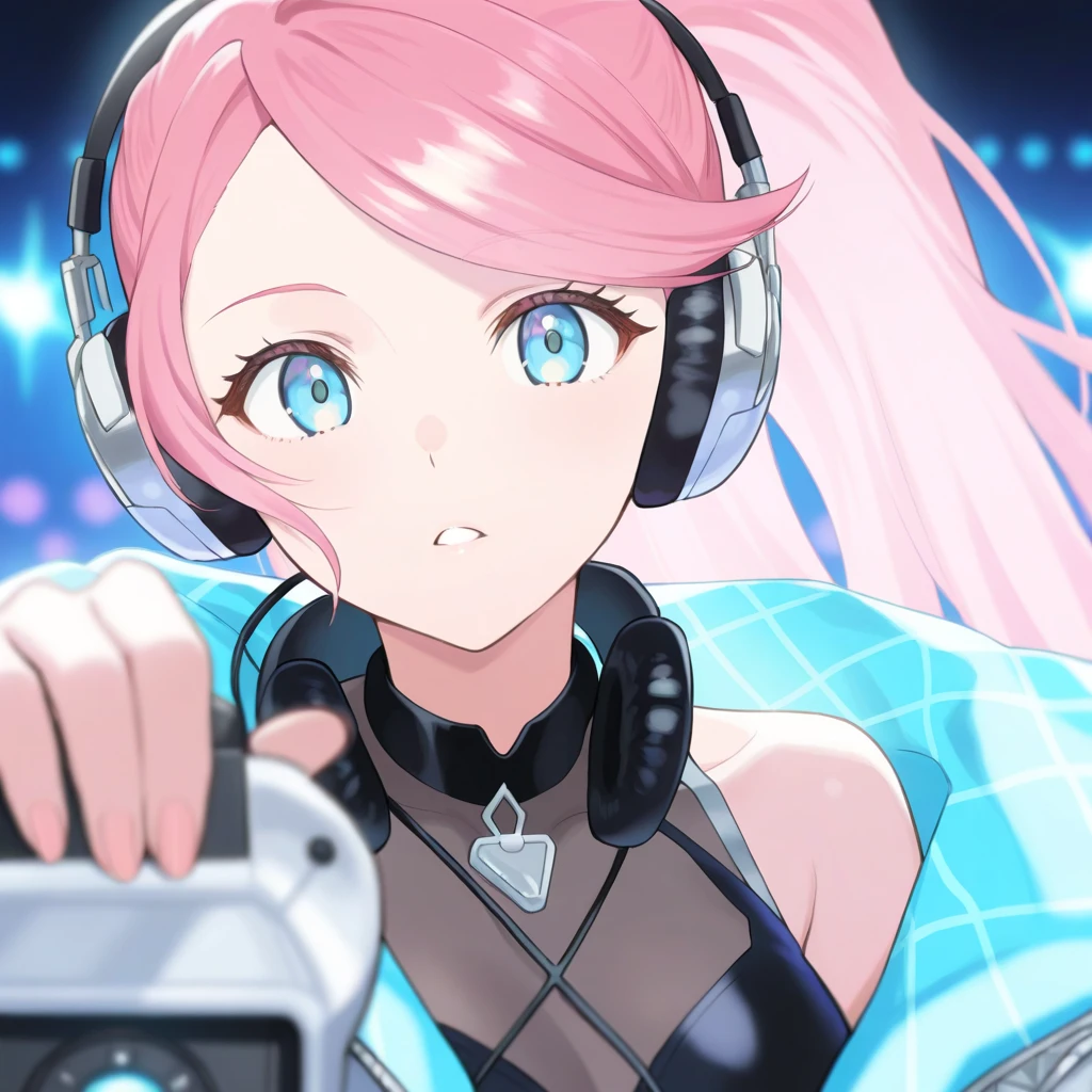{best quality}, {very aesthetic}, {ultra-detailed}, {best illustration}, nsfw, girl, brown short hair, orgasm, arch back, heart-shaped pupils, ahegao, open mouth, drool, red cheek, steam, sweat, cleavage, hard sex, woman on top, hotel suiteAn anime-style character with long twin tails and vibrant turquoise hair, but with a slightly more mature appearance. She is wearing a futuristic outfit with a black skirt, turquoise tie, and arm sleeves. The skirt and top have digital designs. Her face has large, expressive eyes with sparkly highlights and pink heart-shaped highlights in her eyes, making them shimmer. She is also wearing music-related accessories like earphones, a microphone, and a headset. The character is dressed in clothing that does not reveal the body lines, providing a more modest appearance. The background is simple and pastel-colored to make her stand out.