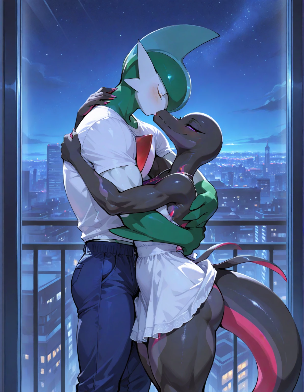 <lora:synth-il:0.9> synthvs25, 2boys, yaoi, hug from behind, visor eyes, digital eyes, concentration, athletic, muscular, honeycomb pattern skin,
best quality, high quality, masterpiece,