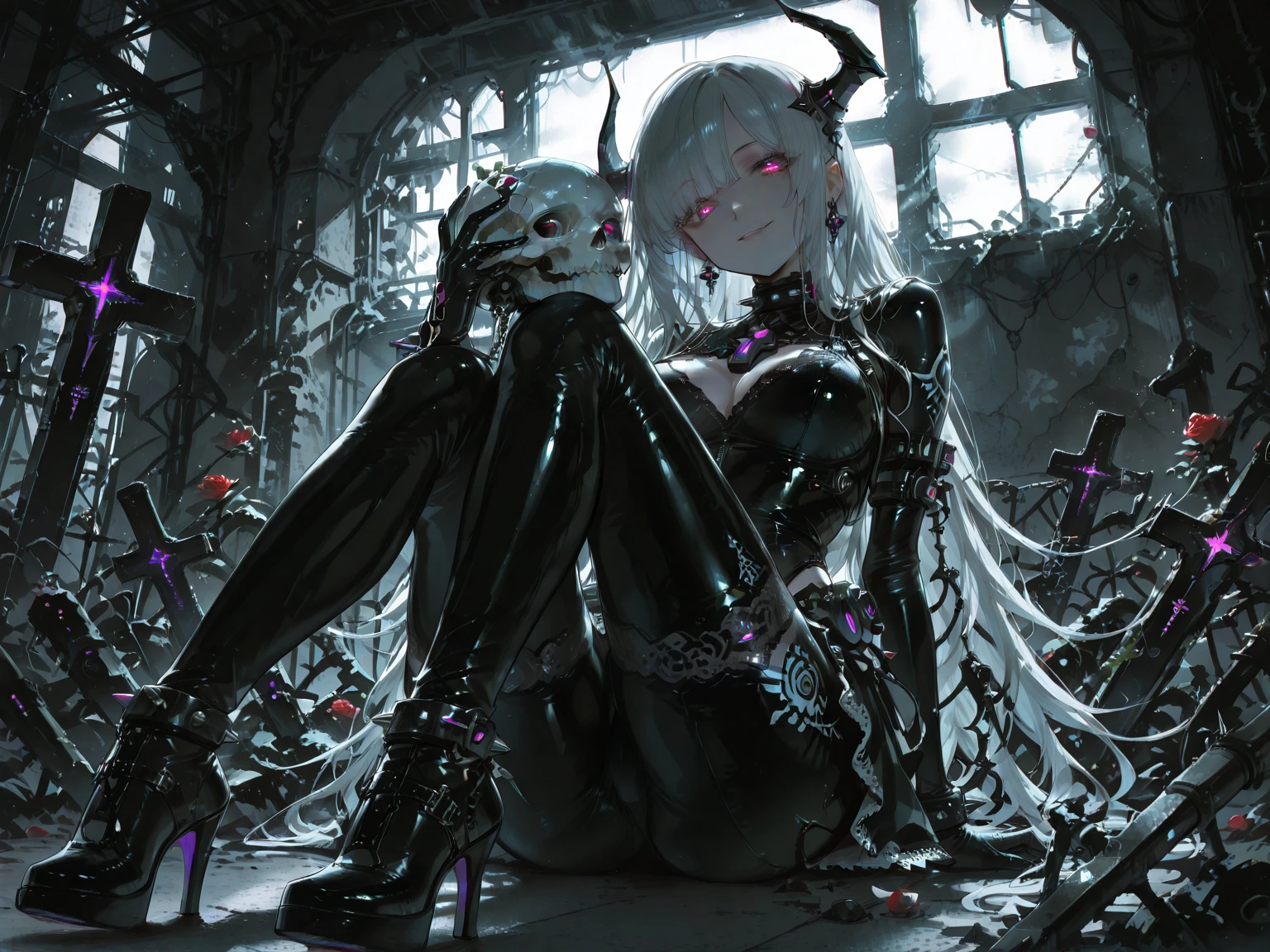 masterpiece, top-quality, Hi-Res, Ram, (((Ram(Re:Life in another world starting from scratch)))), ((((((Evil Fall)))))),(((((((Creatureization))))))), (((((Parasitized))))),(((((tentacle clothes))))), ((((((Leotard))))), (Hollow eyes), (((Colossal tits))), (((neck tie))), (((1girl in))), (((独奏))), (((Standing picture))),(((((A pink-haired))))), white thighhig, (((short-hair))), red eyes, Hair above one eye, ((frilld)), ((garter strap)),full-body view, Expressionless evil,(((Parasitic tentacles))),(((Tentacle)))