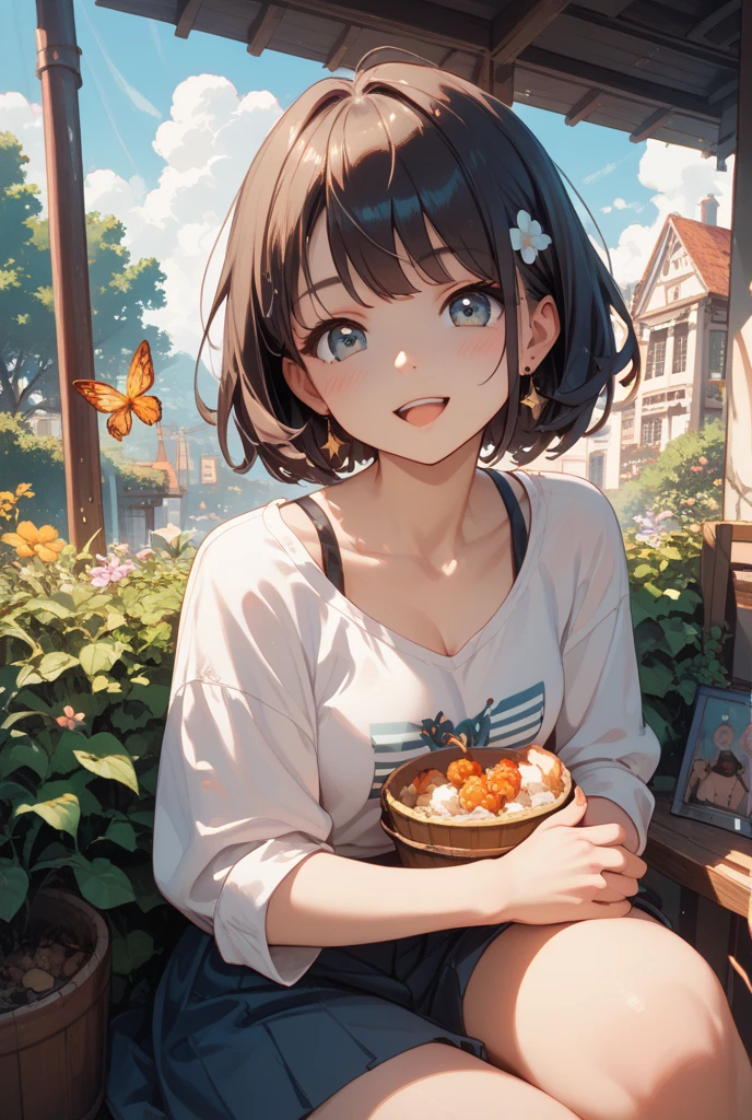(masterpiece:1.4), (Highest quality:1.4), (High resolution:1.4),One person, Kiki, Black robe,((A happy smile)),((looks fun)),(Shoulders exposed),Baker