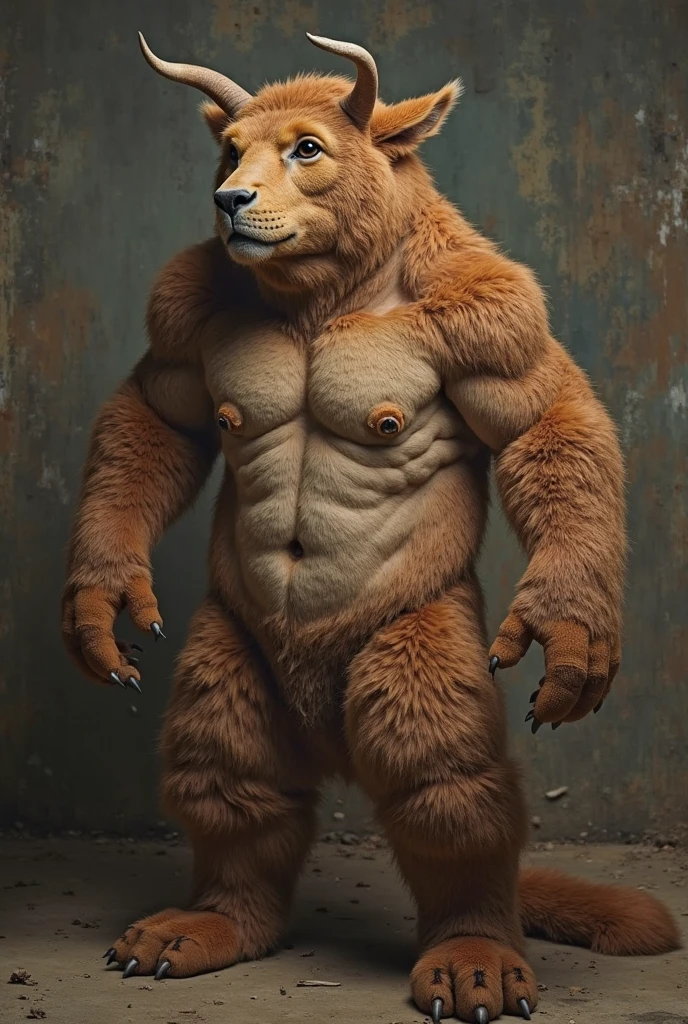 Un furry musclé position sexy vêtements très peut de vêtements et des muscles gonflés énorme